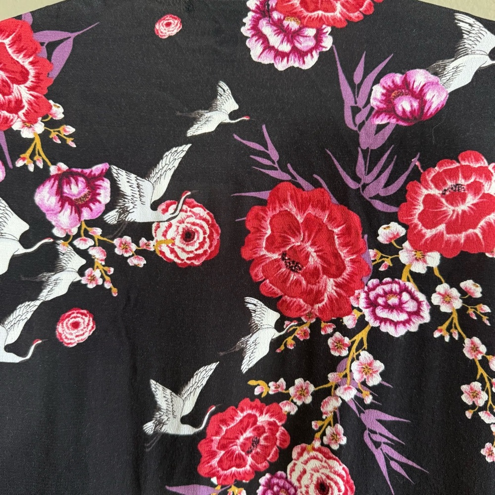 Torrid Floral Fringe Kimono Duster 2X Black Pink Boho - Picture 11 of 13